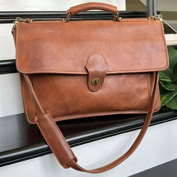 Vintage Genuine Leather Satchel Briefcase Messenger Bag unisex Shoulder Tote - Picture 1 of 10